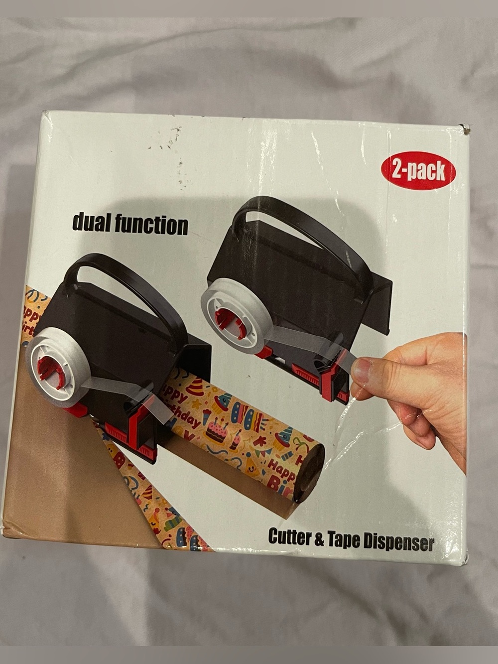 Wrapping Paper Cutter & Tape Dispenser Tool with 4 Tapes & Blades 2Pack Set Xmas
